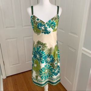 Ann Taylor Petite Floral Dress Green & Cream